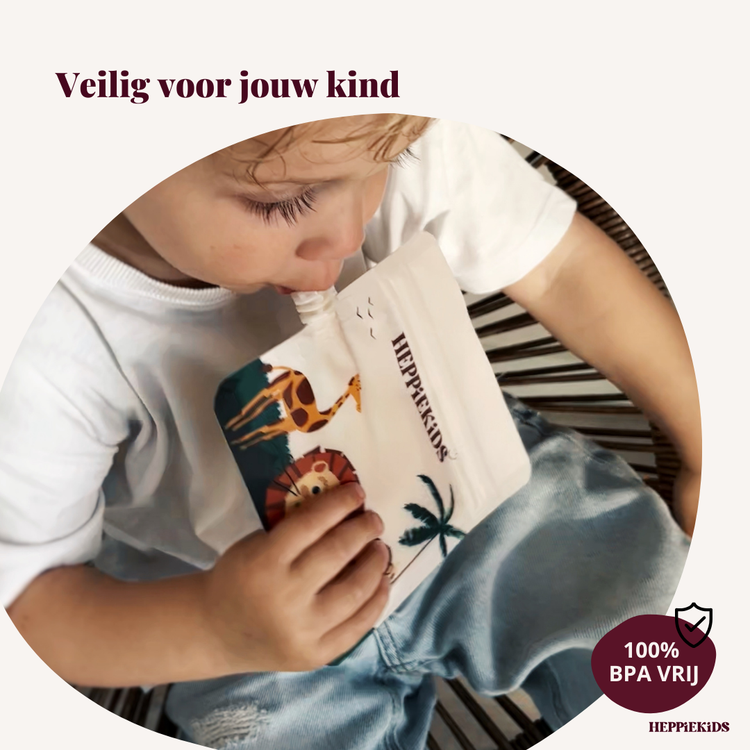 BPA-vrij herbruikbaar knijpzakje van Heppiekids voor kleine eters