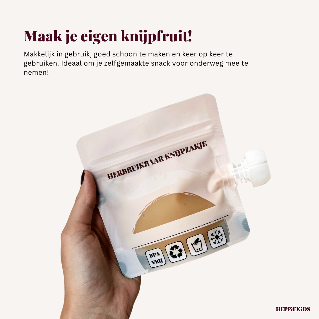 Zelf knijpfruit maken met een herbruikbaar knijpzakje van Heppiekids