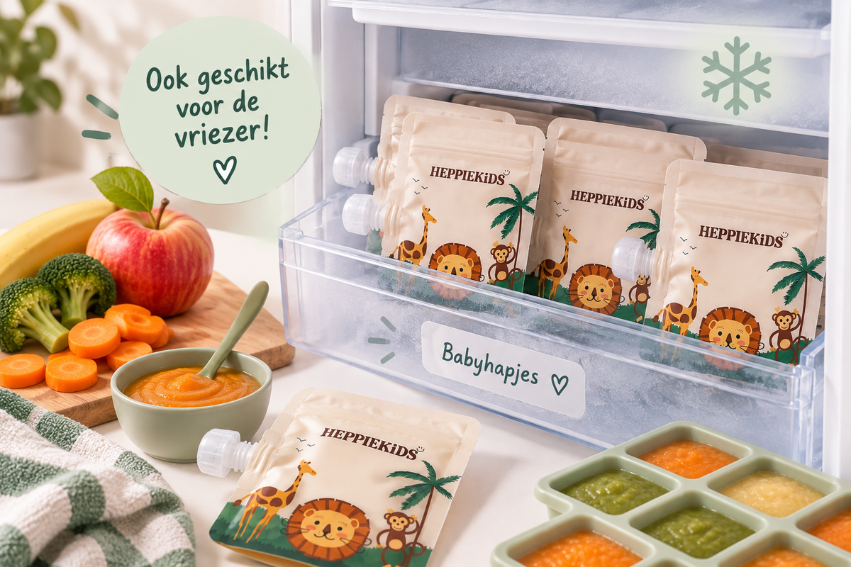 Babyhapjes invriezen in herbruikbare knijpzakjes van Heppiekids