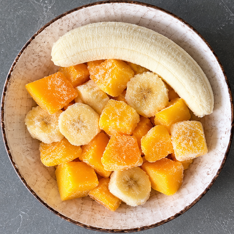 Mango en banaan voor een zelfgemaakt knijpfruit recept