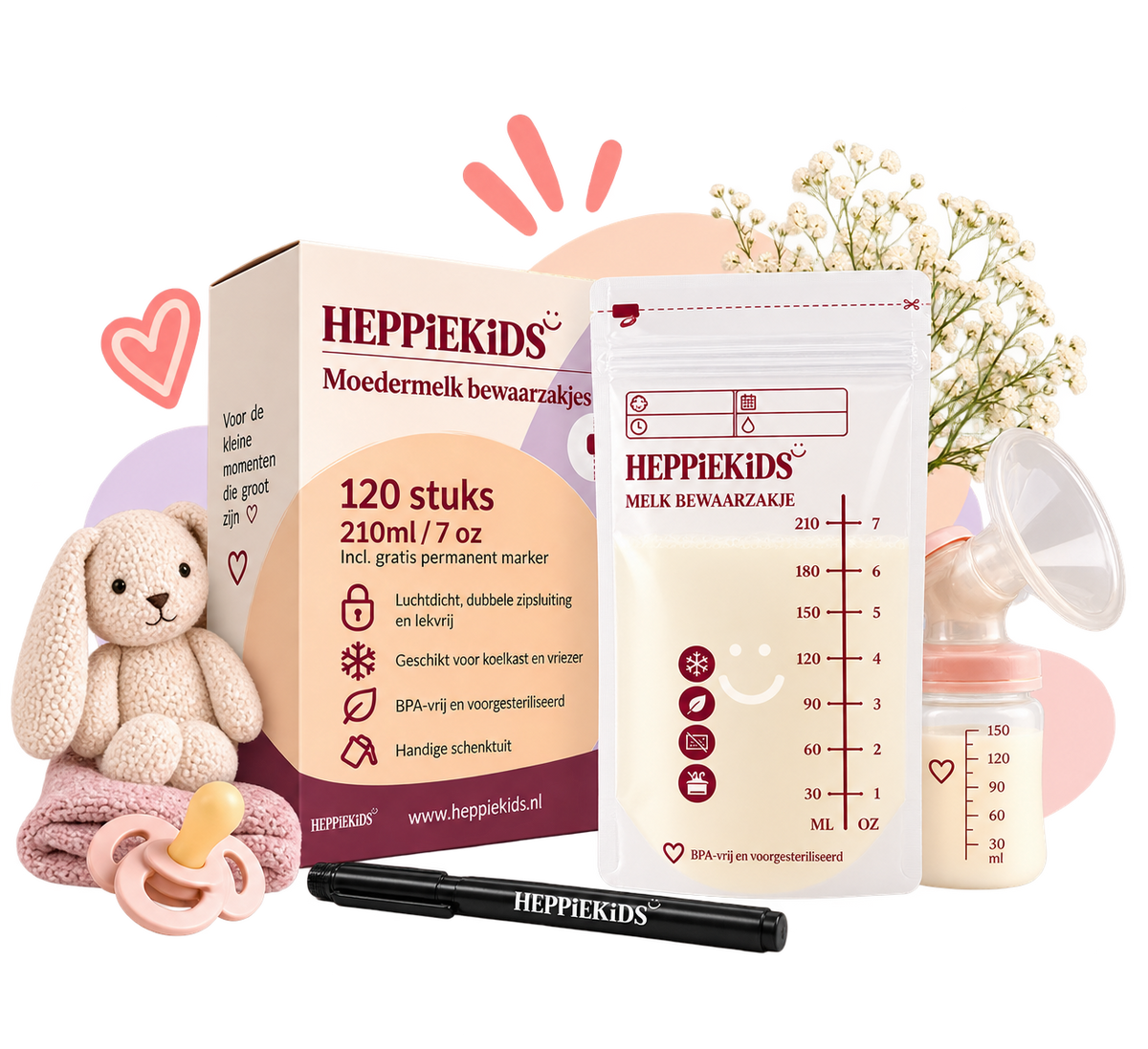 Heppiekids moedermelk bewaarzakjes met praktische benodigdheden voor het bewaren van moedermelk